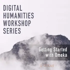 digital humanities workshop series graphic - black and white image of fog-shrouded mountain - with event title overlayed