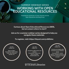 Webinar series graphic. Green-themed image of desktop with coffee cup, notebooks and pencils with title overlayed. Gray field below with event details.