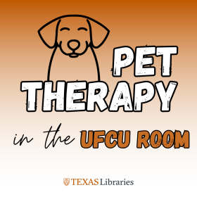 Pet Therapy in the UFCU sign showing a smiling dog