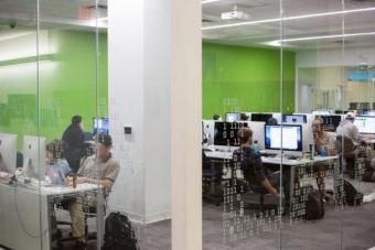 students sitting in a computer lab