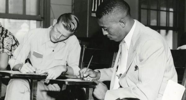 John S Chase seated at class as a student